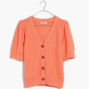 Madewell Short sleeve cardigan sweater in Electric Pink knit cotton Small